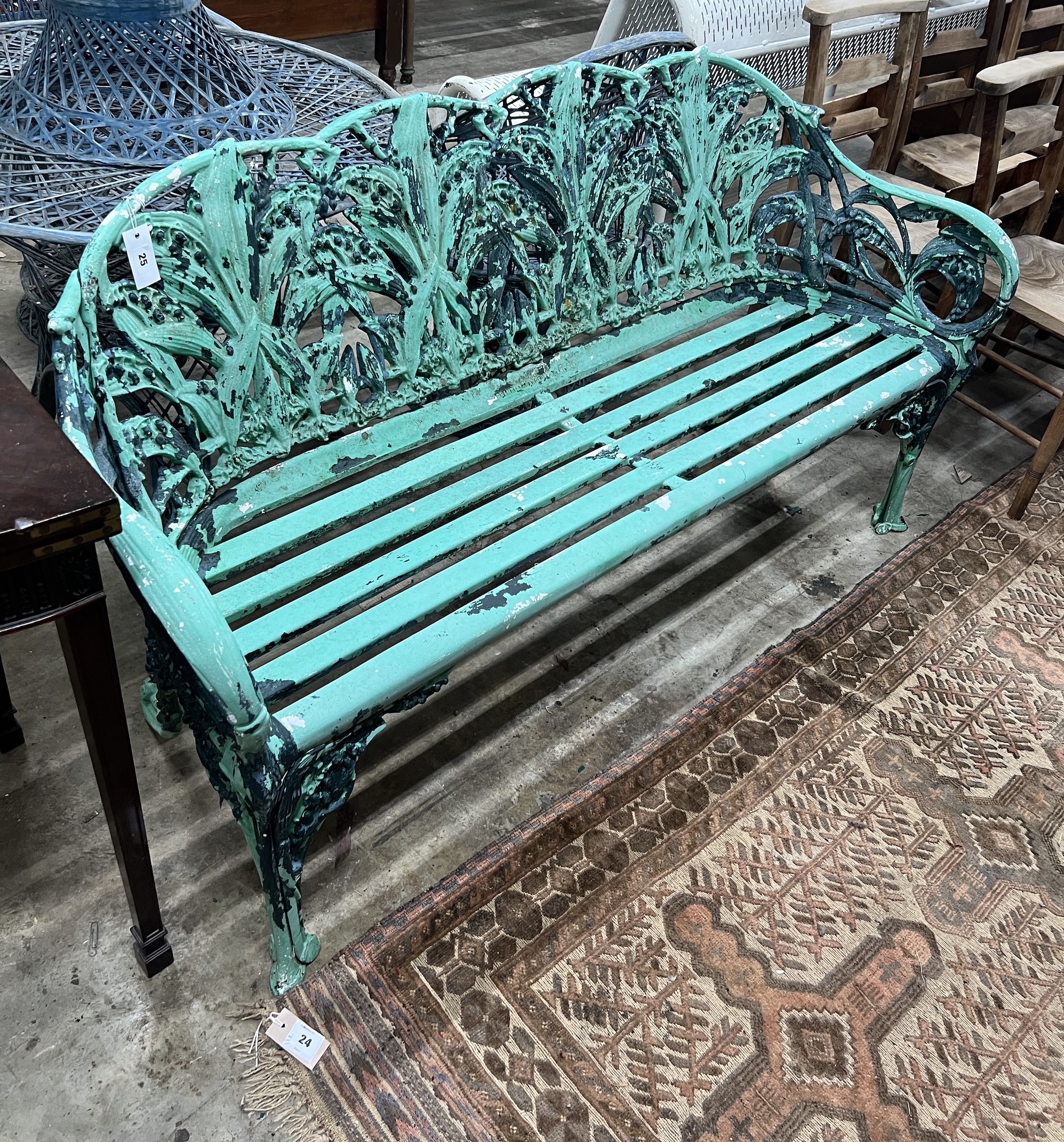 A Brambley Garden Furniture Lily of the Valley pattern cast aluminium garden bench, length 154cm, depth 45cm, height 84cm